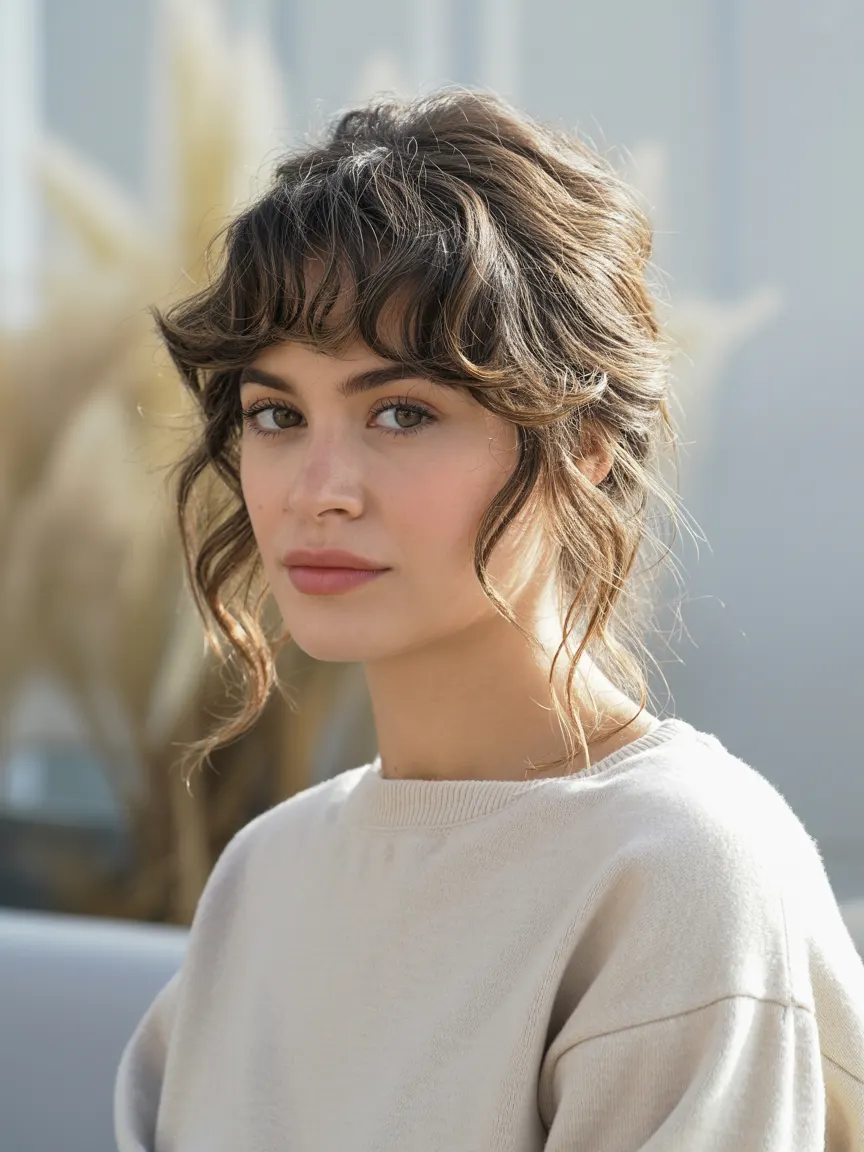 Textured curtain bangs